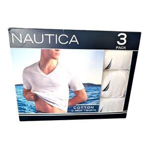 Nautica Mens 3 Pack Cotton V Neck Tshirts MEDIUM NEW